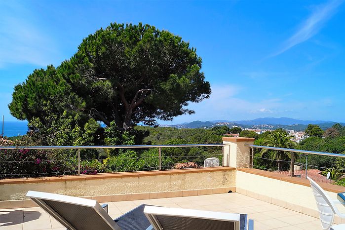 Strandnahe 3-Zimmer Ferienvilla mit Pool zur Vermietung in Cala Canyelles. 